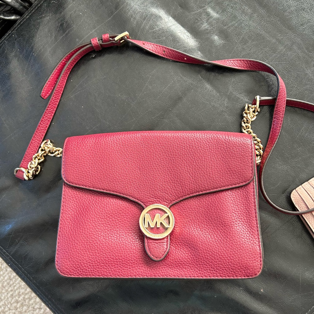 Michael Kors Burgundy Leather Crossbody Bag with Gold Accents